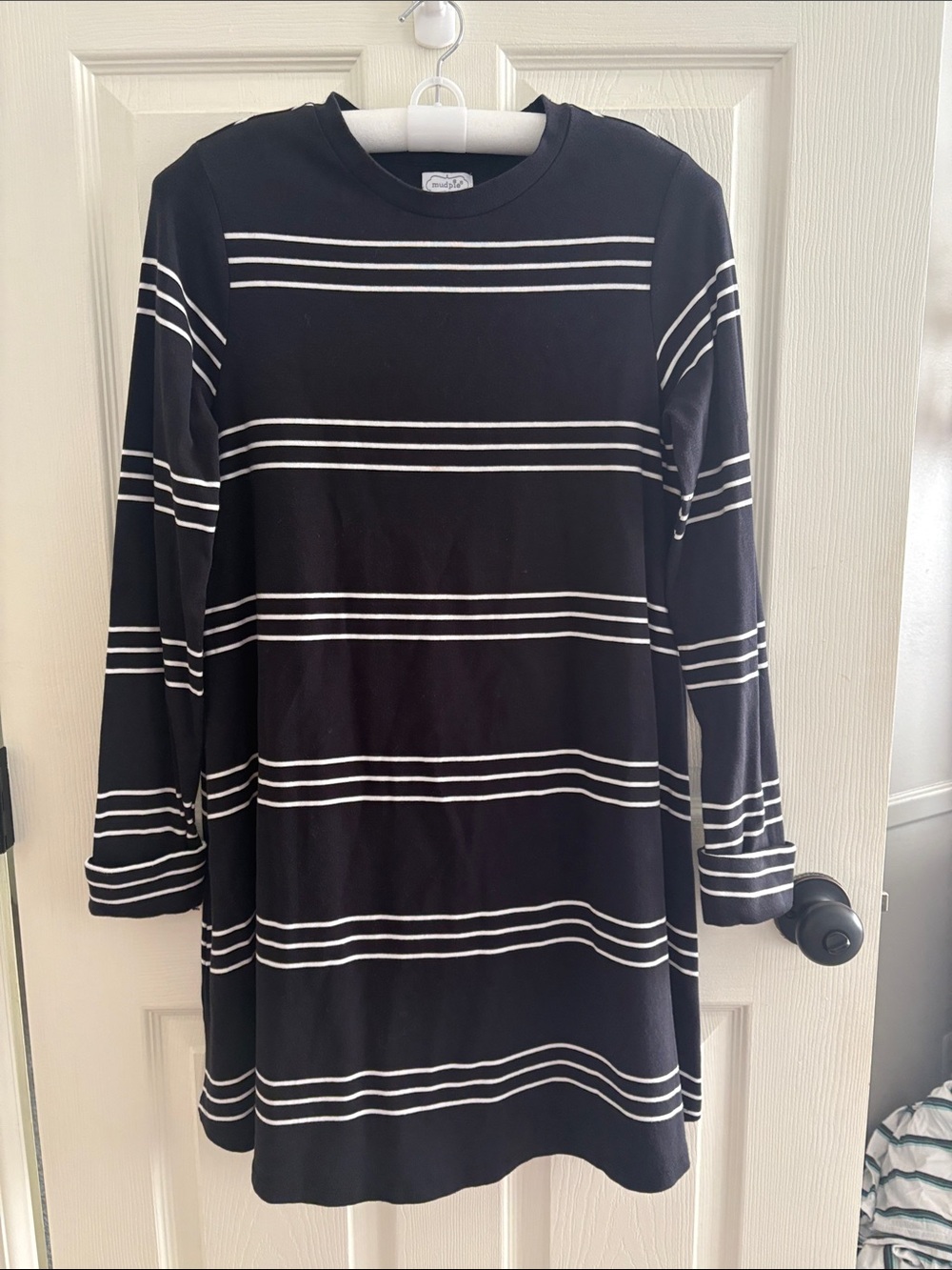 Mud Pie Black and White Striped Long Sleeve A-Line Dress